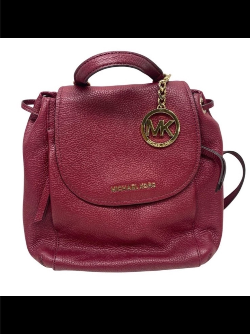 Michael Kors Wine Pebbled Leather Mini Backpack with Gold MK Charm